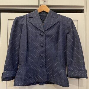 Mid-Century 1950s Navy Polka Dot Peplum Suit